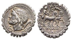 L. Memmius Galeria AR Serrate Denarius.