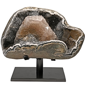 Half Geode with Grey Quartz and Calcite Crystals