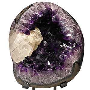 Egg-Shaped Amethyst Crystal Geode Display with Calcite