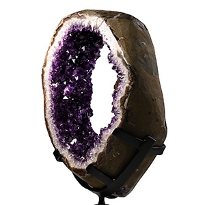 Amethyst Crystal Display with Flower-Shaped Calcite