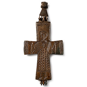 Large Byzantine Bronze Reliquary Pendant Cross