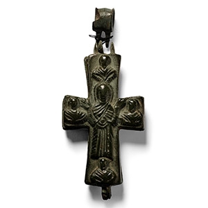 Large Byzantine Bronze Reliquary Cross Pendant
