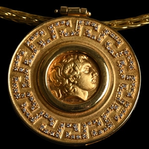 Gold and Diamond Pendant Necklace with Pseudo-Coin
