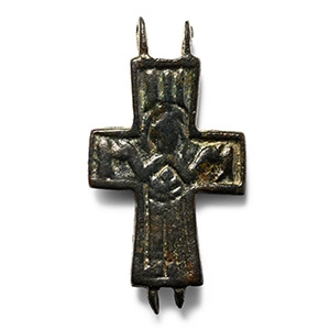 Byzantine Bronze Reliquary Cross Pendant Plate