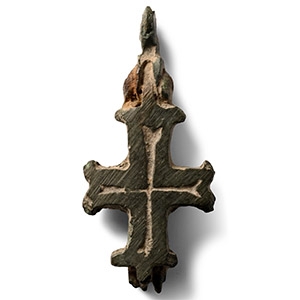 Byzantine Bronze Reliquary Cross Pendant