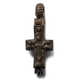 Byzantine Bronze Reliquary Cross Pendant