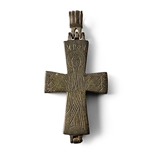 Byzantine Bronze Reliquary Cross Pendant
