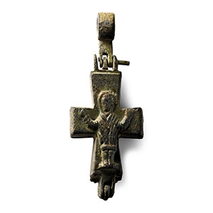 Byzantine Bronze Reliquary Cross Pendant