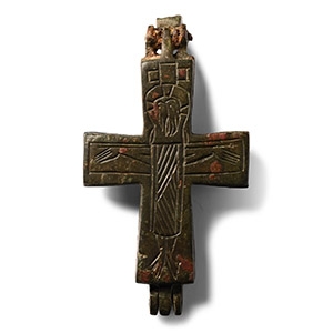 Byzantine Bronze Reliquary Cross Pendant