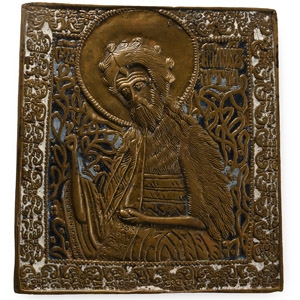 Russian Orthodox Enamelled Bronze Travel Icon with Saint John the Baptist