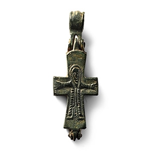 Byzantine Bronze Reliquary Cross Pendant