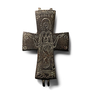 Large Byzantine Bronze Reliquary Cross Pendant Plate