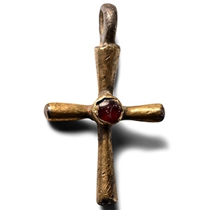 Byzantine Silver-Gilt Cross Pendant with Garnet