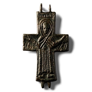 Byzantine Bronze Reliquary Cross Pendant Plate
