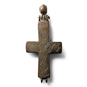 Byzantine Bronze Reliquary Cross Pendant