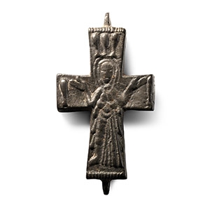 Byzantine Bronze Reliquary Cross Pendant Plate