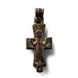 Byzantine Bronze Reliquary Cross Pendant