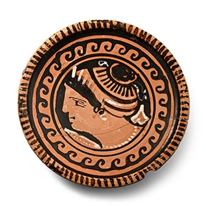 Greek Apulian Red-Figure Footed Plate with Lady of Fashion