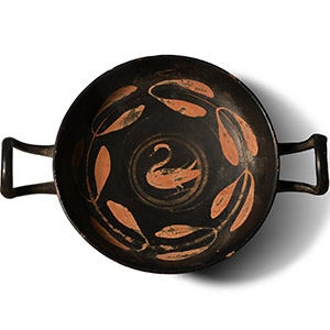 Greek Apulian Xenon Stemless Kylix Attributed to the Red Swan Group
