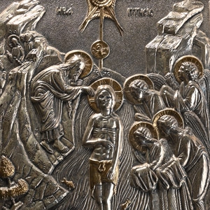 Reproduction Silver-Gilt Byzantine Icon of Christs Baptism