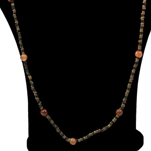 Egyptian Faience Mummy Bead Necklace with Carnelian Feature Beads