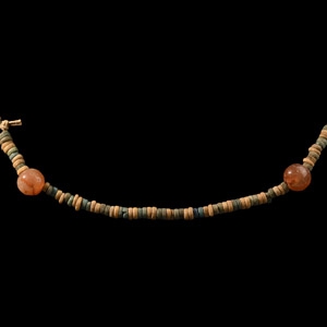 Egyptian Faience Mummy Bead Necklace with Carnelian Feature Beads