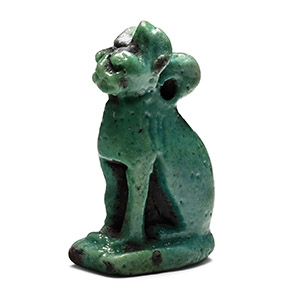 Egyptian Blue Faience Bastet Cat Amulet