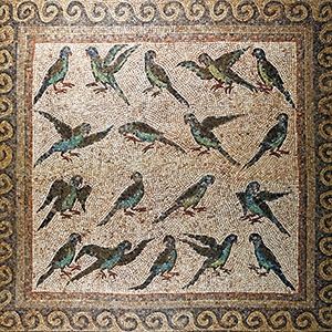 Large Late Roman Mosaic with Inlaid Glass Birds
