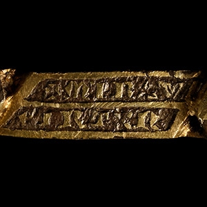 The Somersham Medieval Inscribed Silver-Gilt Scroll Mount or Badge