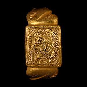 Medieval Style Gold Ring with Saint Christopher
