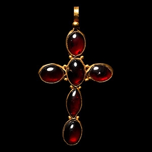 Byzantine Style Gold and Garnet Cross Pendant