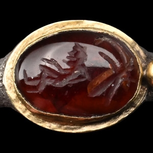 Roman Silver Ring with Crouching Figure Gemstone
