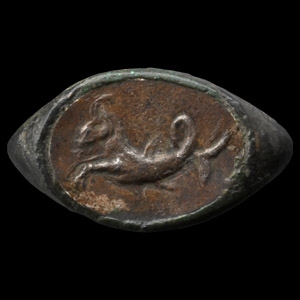Roman Bronze Ring with Silver Plaque with Hippocamp