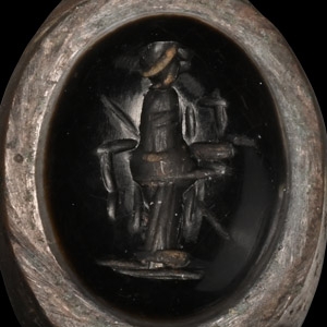 Western Asiatic Silver Ring with Robed Female Gemstone