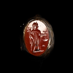 Eastern Roman Mercury Gemstone in Medieval Silver Ring