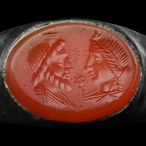 Roman Bronze Ring with Isis and Serapis Gemstone