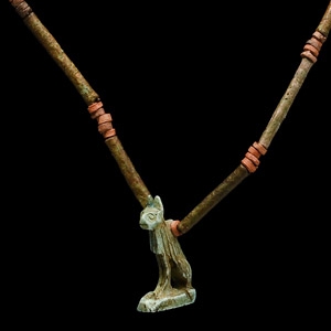 Egyptian Faience Mummy Bead Necklace with Bastet