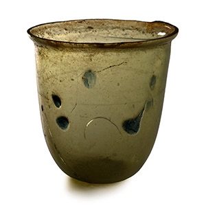 Roman Olive Green Glass Vessel with Blue Spot Decoration