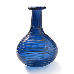 Roman Cobalt Blue Glass Bottle with Trail