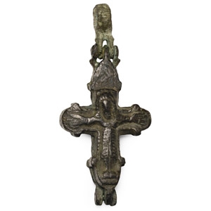 Byzantine Bronze Reliquary Cross Pendant