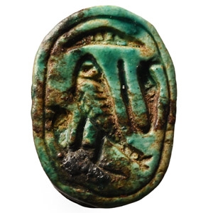 Egyptian Steatite Scarab with Horus and Uraeus