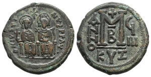 Justin and Sophia AE 40 Nummi or Follis.