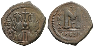 Justin II and Sophia AE 40 Nummi or Follis.