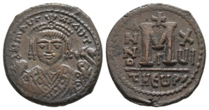 Maurice Tiberius AE 40 Nummi of Follis.