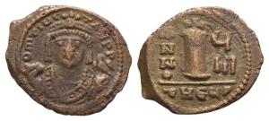 Maurice Tiberius AE 10 Nummi or Decanummium.