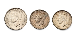 Group of Three [3] Great Britain, George V & VI AR Coins.