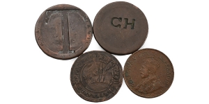 Group of Four [4] Tokens and Coins.