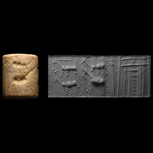 Jemdet Nasr White Marble Cylinder Seal with Temple