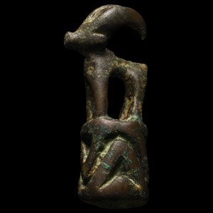 Anatolian Bronze Cylinder Seal Surmounted by Horned Animal