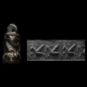 Urartu Black Stone Stamp-Cylinder Seal with Winged Quadruped
